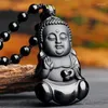 Hänge halsband obsidian buddha staty gautama kristall halsband män och kvinnor buddhist amulet bönsmycken