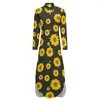 Casual Dresses Cute Sunflower Chiffon Dress Aesthetic Floral Print Stylish Female Sexy Clothing Big Size 4XL 5XL