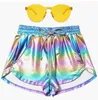 Pantalons pour femmes Capris Girls Summer Brillant Beachwear Shorts réfléchissants avec Dstring Femmes Yoga Courir Exercice Fitness Y Court Drop Deliv Dhkqo