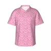 メンズカジュアルシャツダマスクバロックプリントビーチシャツ男性ピンクと白いハワイアン半袖デザインノベルティ特大ブラウスギフト