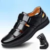 Sandales de luxe en cuir pour hommes, chaussures d'affaires décontractées, talons hauts, semelle souple, antidérapante, été, noir, taille 39-44