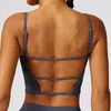 Completo da yoga da donna senza anello in acciaio, intimo sportivo, top da allenamento a costine traspirante, reggiseno sportivo con apertura sul retro, gilet interno ed esterno