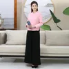Dwuczęściowe spodnie damskie Chiński styl Break Woman Różowy top i czarne spodnie 2 sztuki garnitur gęsta polarowa ciepła medytacja praktyka zen