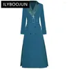 Women's Trench Coats ILYBOOJUN Fashion Designer Long Windbreaker Coat Sleeve Turn-down Collar Rivet Belt Double Breasted