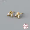 Stud Oorbellen CCFJOYAS 925 Sterling Zilver Kleine Verse Insect Vormige Eenvoudige INS Witte Zirkoon Mini Schattige Dieren Sieraden