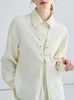 Blouses Femmes QOERLIN Style français Chemise blanche Femmes Bouton à boutonnage unique à lacets à manches longues en vrac Mode Tops Chic 2024