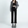 Damesjeans American High Tailed Tassel Edge Skinny Vintage Street Vrouwelijk Micro -broek Wijd been rechte denim broek