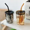 Wine Glasses Cold Extract Coffee Cup Tea Straw Glass Water With Cover Net Black Milk Drinking Bottle