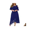 Womens Plus Size T-Shirt Dr L-5Xl Lace Mesh Y Elegant Midi Party Off Shoder Ladies Dres Loose Hellow Clothing Vestido 85Io Drop Delive Dha3U