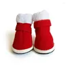 Hondenkleding 4 stks/set kerstpuppyschoenen winter schattig rode santa laarzen warme huisdier faux fleece bootie warmer cover