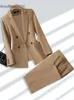 Pant Fashion Ladies Suit Formal Women Office Business Work Earl Blazer and Spodni Beige Black Khaki 2 -częściowy zestaw z kieszenią 240127 4017