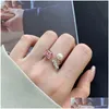 Bröllopsringar Diamond Designer Ring for Woman 925 Sterling Sier Square Zirconia Womens Love Promise Wed Engagement Luxury Jewelry GI DHK4W