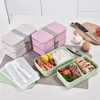 Dinware Dubbele laag tarwe Straw Lunch Box For Kids Eco-vriendelijke kantoor Bento Boxes draagbare reiscontainer
