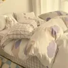 韓国のプリンセスハートプリントの寝具セット3/4pcsかわいいキッズガールアダルトベッドライニング布団カバーベッドシート枕カバーホームテキスタイル240320