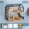 Poppenhuis accessoires CuteBee DIY Dollhouse Kit houten huizen miniatuurmeubels met LED -speelgoed voor kinderen kerstcadeau QL02 2109 DHRZP