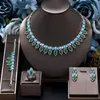 Necklace Earrings Set Luxury Dubai Bridal Jewelry Turquoise CZ Zircon 4PCS Wedding UAE Brides Party Gift