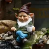 Garden Decorations 1Pc Gnome Dwarf Rocking Chair Ornament Resin Outdoor Decoration Patio Leisurely Drinking Tea Lazy Drop Delivery Hom Otosy