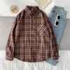 Damenblusen Vintage Plaid Shirts Frauen Harajuku Übergroße Langarm Streetwear Korean Button Up Casual Outwear Tops Frühling Herbst