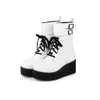 Boots YQBTDL Gothic Punk Military Combat Women 2024 Autumn Ankle Buckle Strap Platform Lace Up Wedges Shoes White Black