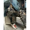 Wang Jiaer's Same Stutty 23FW Digital Print Full Leaf Maple Leaf Rechte Tube Casual losse casual denim