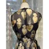 패션 유럽 브랜드 실크 블랙 신성한 꽃 꽃 인쇄 민소매 수집 허리 미디 드레스