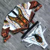Kvinnors badkläder afrikansk dashiki tryck kort ärm bikini 2024 Kvinnor baddräkt kvinnlig thong två stycken set baddräkt baddam