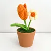 Decorative Flowers Tulip Crochet Woven Artificial Pot Bouquet Desktop Car Decorations Wedding Christmas Gifts