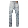 Kvinnors byxor lila varumärke jeans mode av hög kvalitet ljus blå knä hål smal passform reparation 28-40 storlek