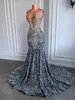 Luxury Crystals Rhinestone Avondjurken voor vrouwen Aso Ebi Sheer Neck Sparkly lovertjes speciale gelegenheid formele jurken plus maat tweede receptie prom jurk CL3457