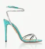 صيف العلامة التجارية الرقص Plexi Sandals Shoes Aquazzura Women Crystal-Embilled-Embilled Crossled Strap High Heels Party Dress Wedding Walking Walking EU35-43