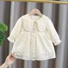 Spring Autumn Baby Girls Sweet Bow Princess Dress Children Kids Infants Lace Long Sleeve Dresses Cloths 240329