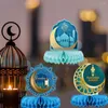 Party Decoration 9Pcs/Set Paper Ramadan Honeycomb Ornaments Mosque Moon Star Pattern Blue Eid Mubarak Ball Supplies