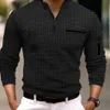 Spring Plaid Fabric Casual Herren T -Shirt -Europa und die United States Street Mens Solid Color Men Long SL 240318