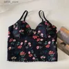 Kvinnors tankar Camis Summer French Fashion Elegant Italian Noodle Shoulder Strap Short Cami Womens Flower Print mångsidiga kvinnor V-ringtäta bröst Y240403