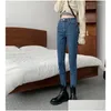 Womens T-Shirt T-Shirts GBB1429 Fried Street Skinny Jeans Herbst und Winter 2022 Vintage High Taille Slim Elastic Bleistift Hosen Drop del dhzm3