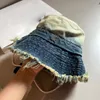 Gradient Denim Designer Bucket Hat sliten Fashionable Design Fisherman Hats