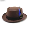 Chapeaux à bord large seau Retro Retro Pork Pie Chatte Mens Wool Fedora Black Church Jazz ruban trilby panama gangster gentleman yq240403