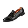 Отсуть обувь роскошная мода заостренная крокодиловая рисунок монахие ремешок мужчина повседневная лофера формальная обувь Sapatos tenis masculino