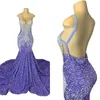 Party Dresses Sexig Lavender Mermaid Prom Black Girls 2024 Gillter Crystal Rhinestone paljetter Aso Ebi Backless Evening Endast