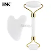 Massageboenar Rocks Ansiktsskönhet Massage Roller Body Rose Gua Sha Love Heart-Shaped Double-Headed Natural Jade Relaxande Slimning Face Portable 240403