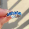 2 stks trouwringen mode blauw stokbrood kubieke zirkonia verlovingsring voor vrouwen splijten kleur geometrische vierkant vinger ringen sieraden cadeau