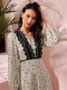 Vêtements ethniques Muslim Abaya Lace Print Fashion Fashion Femmes Long Maxi Robe Turquie Kaftan 2024 Spring Isalmic Party Evening Robe Dubai Caftan