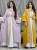 Etnische kleding Eid Abaya 2 -delige set voor vrouwelijke jurken Lantern Sleeve Ramadan pailletten jalabiya jurk moslim maxi robe caftan feestvestido