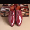 Dress Shoes Size 37-48 Patent Leather Men Derby White Office Designer Wedding Formal For Wine Red Blue Black