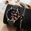 Armbanduhren 6PCS Ladies Fashion Casual Star Butterfly Digital Belt Quartz Watch voller Diamantohrringe Halskettenringarmband Geschenkset