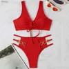 Swnewwear pour femmes Bikinis de métal rouge sexy 2024 MUJER MAISONS DE MAISONS DE MAISONS FEMMES FEMMES SUIRMES BACKING BRÉSILIEN