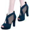 Stövlar 2022 Summer Women High Heel Shoes Mesh Breattable Pomps Zip Point Toe Thick Heels Fashion Female Dress Shoes Elegant Footwear