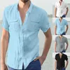 Chemises décontractées pour hommes chemises masculines masculines doubles poche à manches courtes bouton élégant bouton de redressement formel