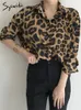 Luipaardafdruk shirts voor vrouwen chiffon blouse Koreaanse mode vintage y2k streetwear knoop omhoog eleagnt casual lange mouw tops 240322