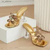 Обувь обувь Liyke Fashion Gold Glitter Dotesones Женские тапочки летние хрустальные бахновые каблуки вечеринка ПВХ ПВХ прозрачные сандалии H2404036U8A